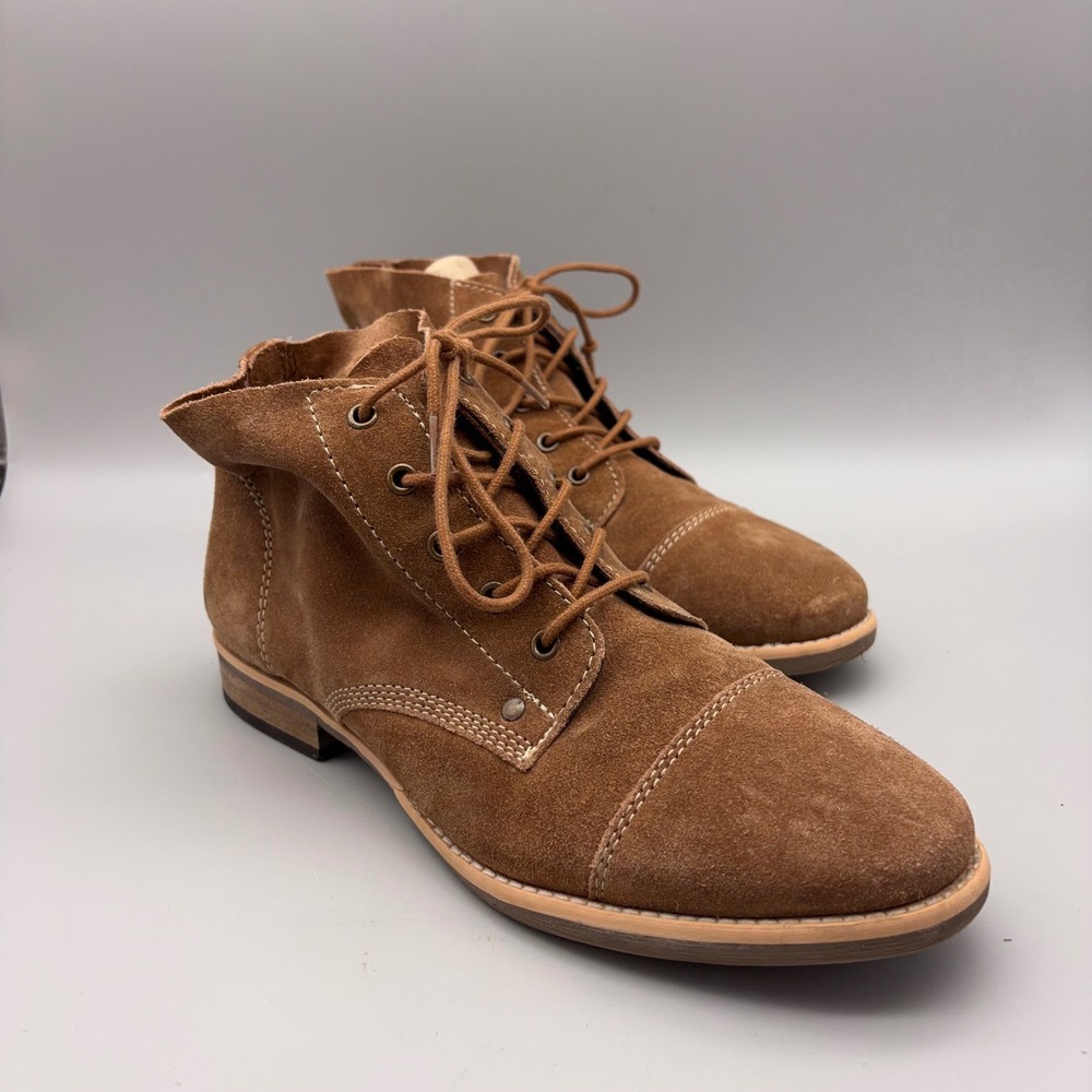 Diba Ankle Boots Womens 9.5 Brown Suede Lace Up Cap Toe Casual Boho